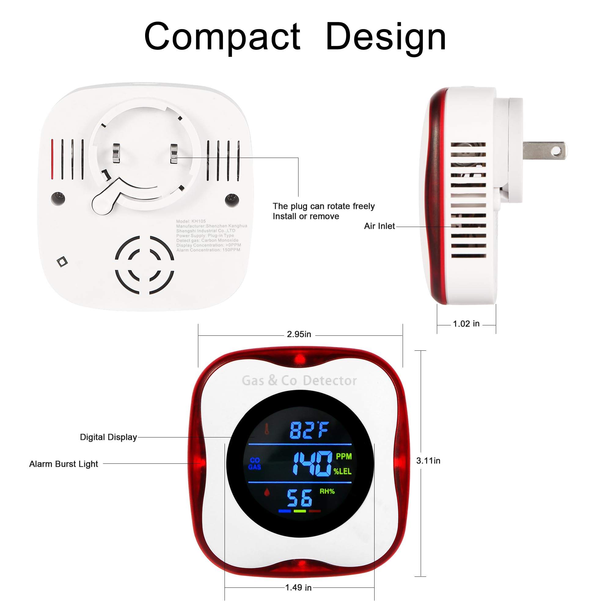 Kombinierte Gas- und Kohlenmon – Co Detector Plug Bewertung und Preis